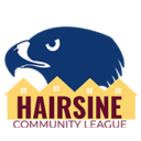 Hairsine Community League Logo with Hawk and 4 houses labeled Hairsine Community League